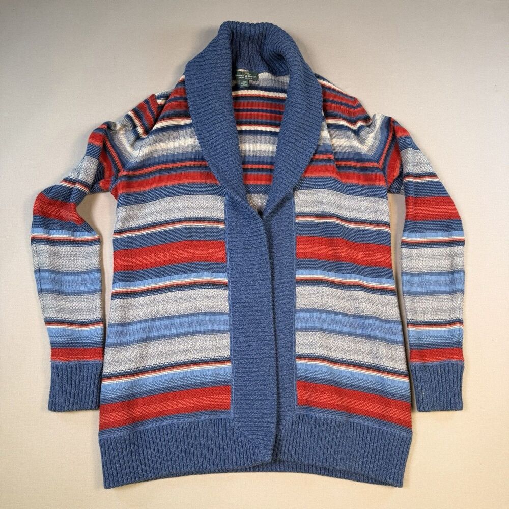 Lauren Ralph Lauren Cardigan Sweater Stripe Open Front Womens Med Red Navy Gray